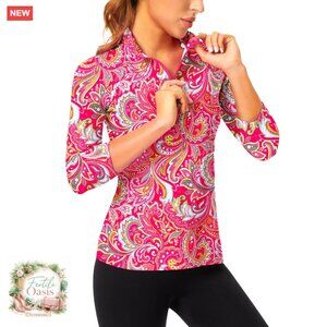 3/4 Sleeve Quarter Zip Pullover Collared Athletic Golf Tennis Top Activewear